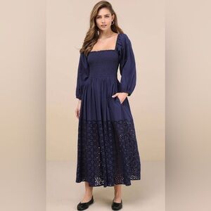 Lulu's Blue Smocked Midi Dress - Size Small (NWOT)